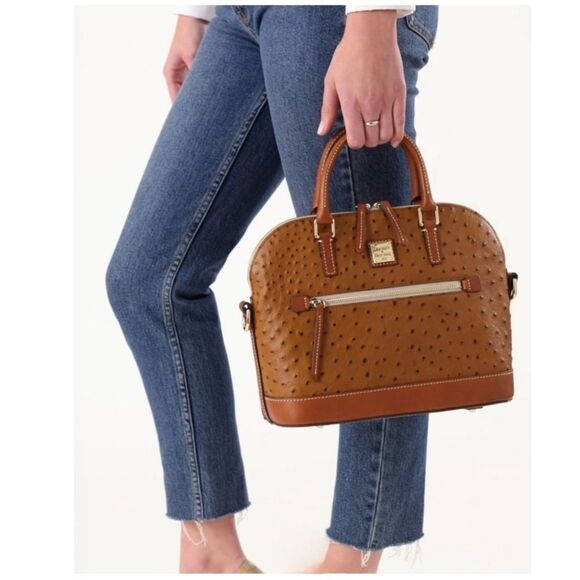 Dooney & Bourke Large Ostrich Embossed  Domed Satchel  Caramel Retail $368 - Picture 14 of 15